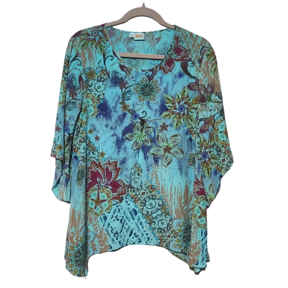 TIANELLO by STEVE BARRAZA Tunic Medium Silk Floral Asymmetrical Hem Art To Wear - Picture 2 of 15